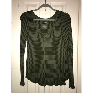 green and black striped waffle top